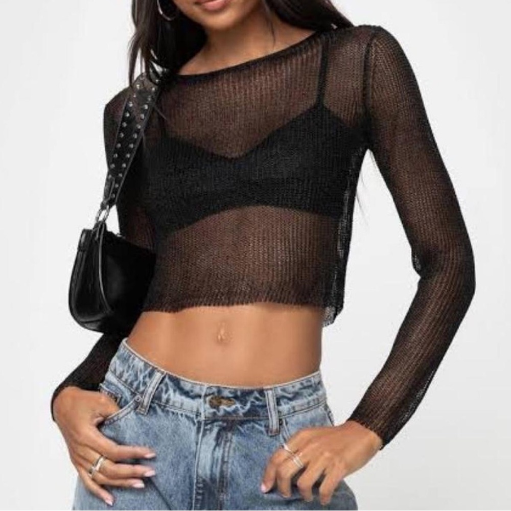 NWT Lioness Palisades Black Sheer Long Sleeve Crop Top, M
